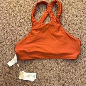 Orange Cross-Back Bikini Top